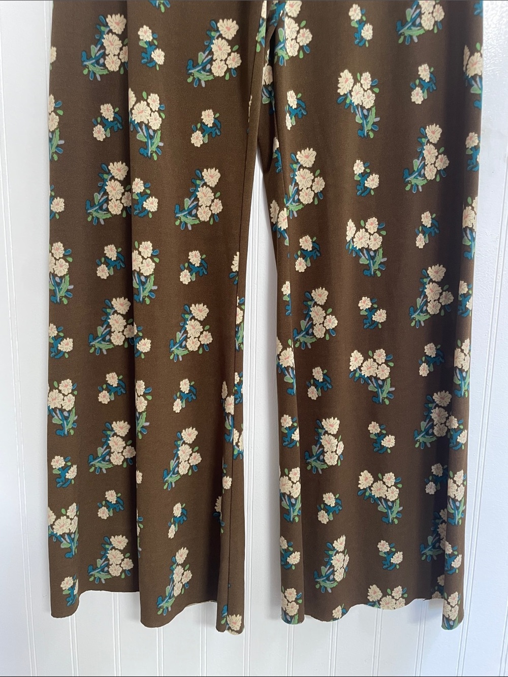 NATURAL LIFE Olive Brown Multi Floral Wide Leg Cut Your Own Length Pant Size S - Picture 5 of 9